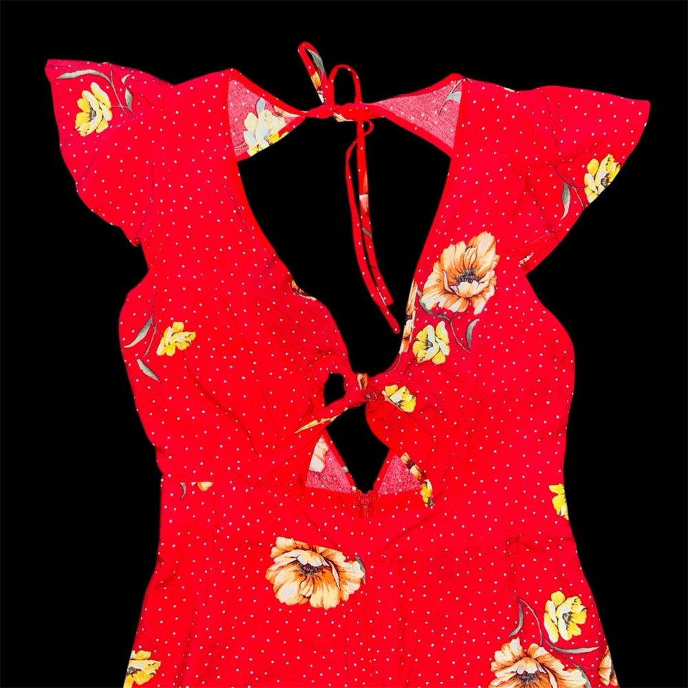 Red Floral Ruffle Romper - Picture 5 of 5